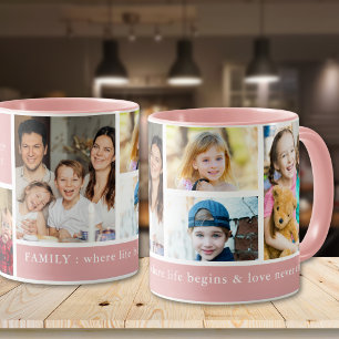 Rosa 5 Foto Familj Där Livet Börjar Citat Mugg
