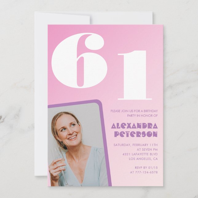 Rosa 61:a födelsedagsinbjudningar Retro Photo Inbjudningar (Framsida)
