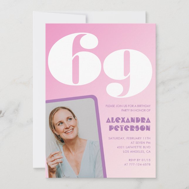 Rosa 69-årsinbjudningar Retro Photo Inbjudningar (Framsida)