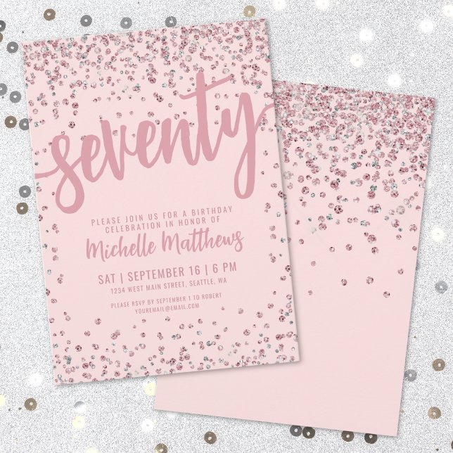  Rosa 70:e födelsedagen Inbjudningar (Blush Pink 70th Birthday Invitation)