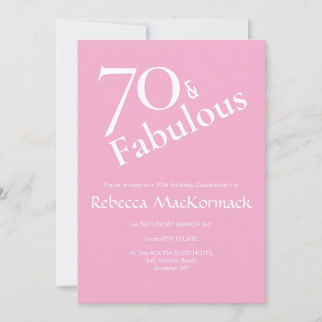 Rosa 70 & Fantastisk Elegant 70-årsfest  Inbjudningar (Framsida)