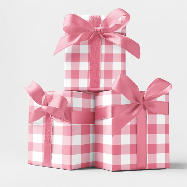 Rosa 7,5 cm rutig gingham-mönster presentpapper (Large Pink Gingham Gift Wrap)