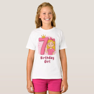 Rosa 7:e Birthday Girl with Krona and Bow T Shirt