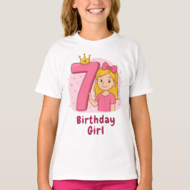 Rosa 7:e Birthday Girl with Krona and Bow T Shirt