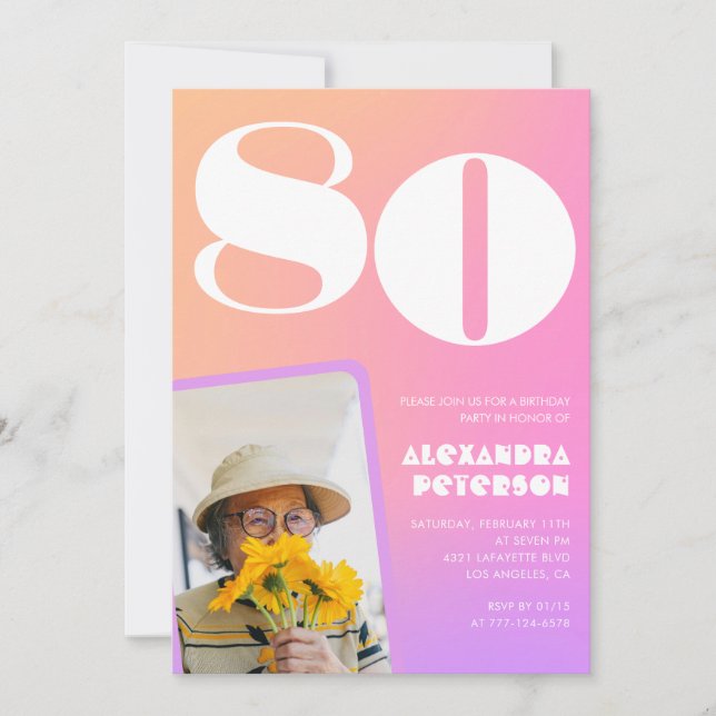 Rosa 80-årsinbjudningar till hennes Retro Photo Inbjudningar (Framsida)