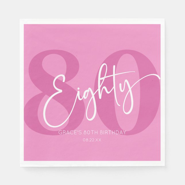 Rosa 80:e åttonde Födelsedagsfesten Pappersservett (Framsidan)