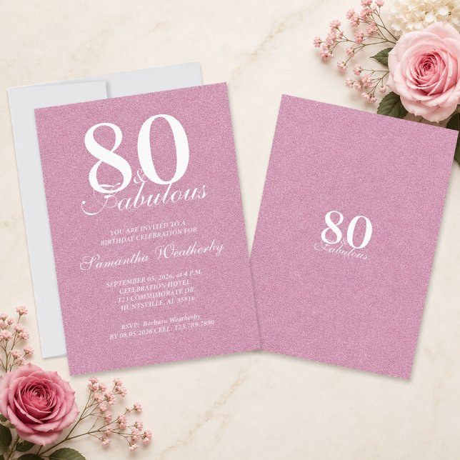Rosa 80 fantastisk födelsedagstypografi inbjudningar (Pink 80 Fabulous Birthday Typography Invitation)