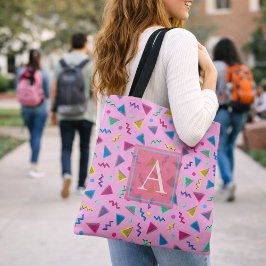 Rosa 80s stil monogram tygkasse
