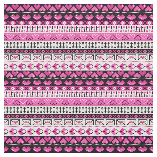 Rosa 8-bitars Kärlek Hearts Tyg (Provkarta)