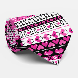 Rosa 8-bitars Kärlek-hjärtan Slips