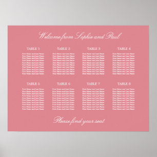 Rosa 8 Bord Bröllop-sätesdiagram Poster