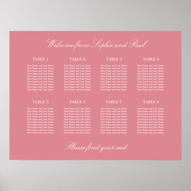  Rosa 8 Bord Bröllop-sätesdiagram Poster (Framsidan)