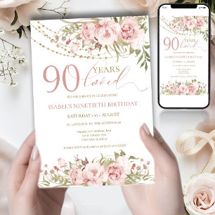 Rosa 90-års älskade födelsedagsinbjudan till henne inbjudningar