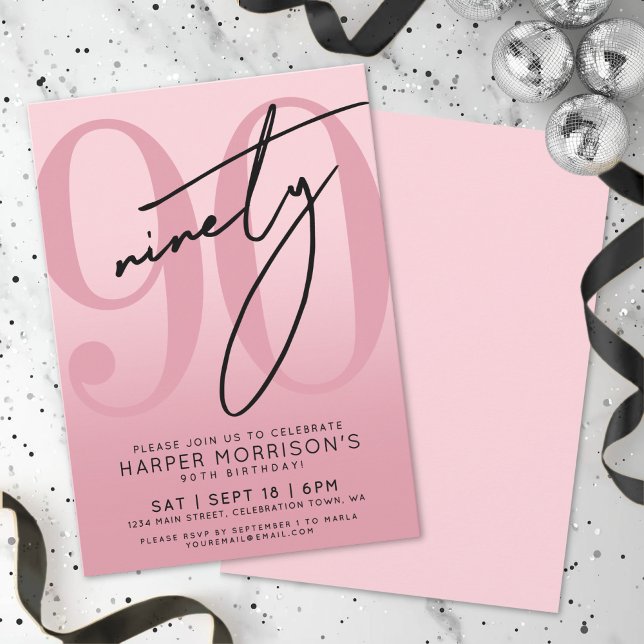 Rosa 90-årsfest inbjudningar (Pink 90th Birthday Party Invitation)