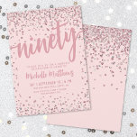 Rosa 90:e födelsedagsinbjudan Inbjudningar<br><div class="desc">Inledning av en chic och firande av 90:e födelsedagsfest inbjudan, perfekt för att markera denna speciella milstolpe i stil. Elegantens utformning har en blandning av konfekti från silver glitter, vilket ger en aning roligt och festivitet. Överst visas "nittio" på en framträdande plats i fet kalligrafi och anger tonen för ett...</div>