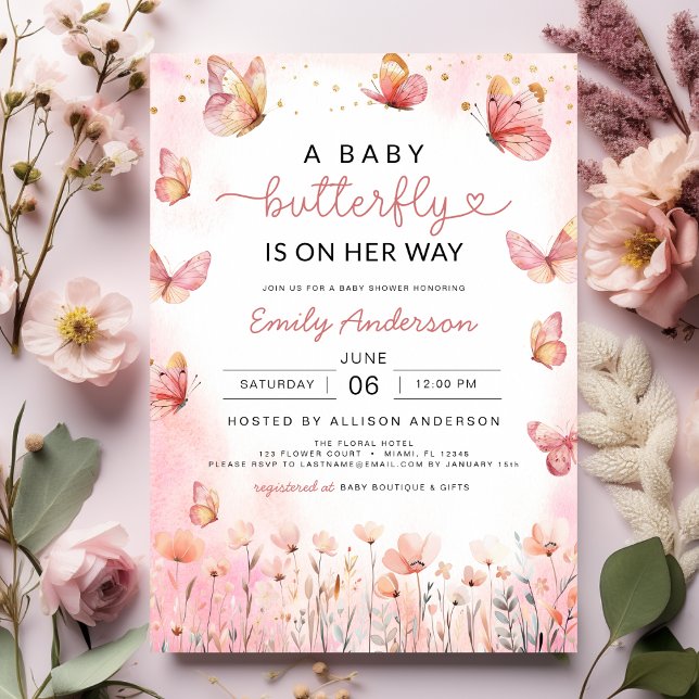 Rosa A Baby Butterfly är på hennes sätt att titta  Inbjudningar (Skapare uppladdad)