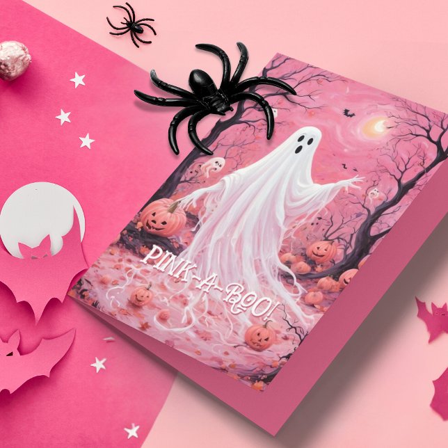 Rosa-a-Boo Ghoarly Halloween Kort (The perfect Halloween card for young girls or anyone that loves pink!)