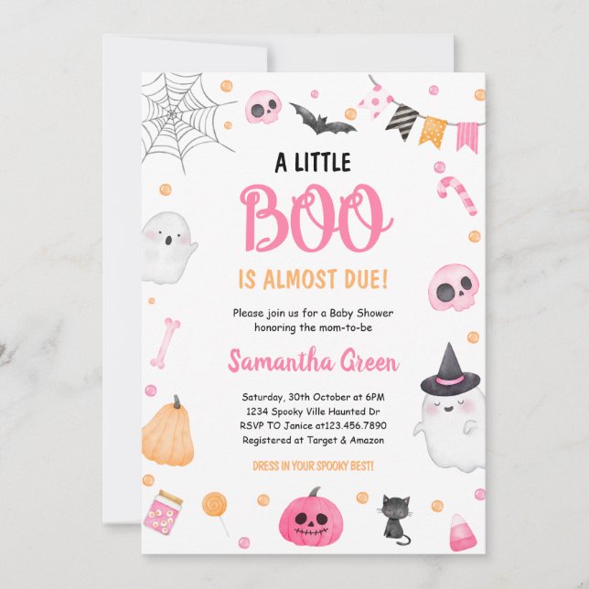 Rosa A Little Boo Baby Shower Halloween-inbjudan Inbjudningar (Framsida)