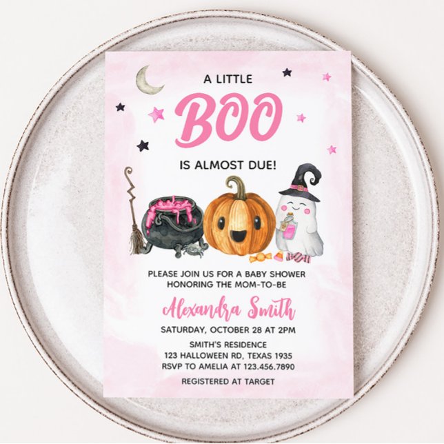 Rosa A Little Boo Baby Shower Inbjudningar (Girl Ghost Halloween Baby Shower Invitation)