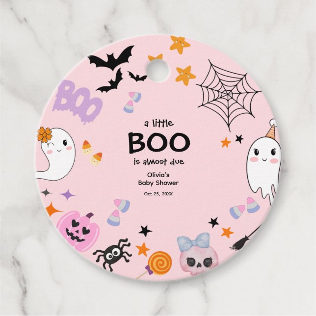 Rosa A Little Boo Cute Ghost Halloween Baby Shower Gåvor Etiketter (Framsida)