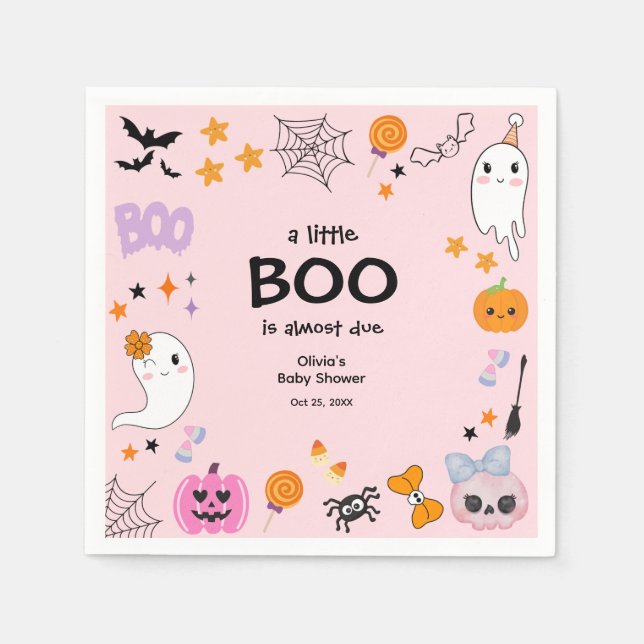 Rosa A Little Boo Cute Ghost Halloween Baby Shower Pappersservett (Framsidan)