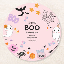 Rosa A Little Boo Cute Ghost Halloween Baby Shower Underlägg Papper Rund