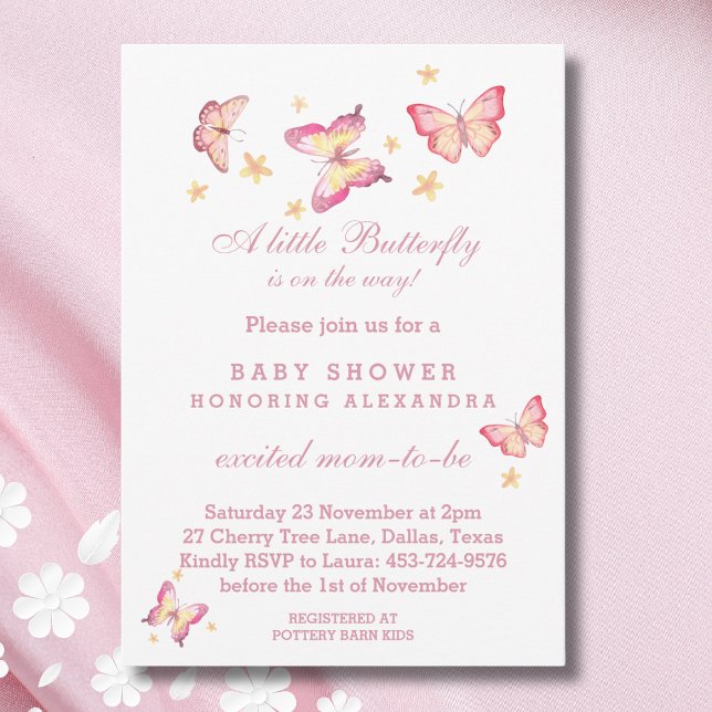 Rosa A Little Butterfly är på väg som Baby Shower Inbjudningar (Skapare uppladdad)