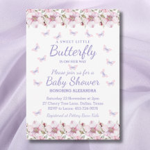 Rosa A Little Butterfly Girl Blommigt Baby Shower