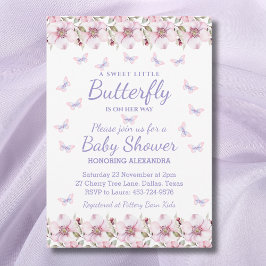 Rosa A Little Butterfly Girl Blommigt Baby Shower Inbjudningar