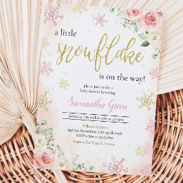 Rosa A Little Snowflake Baby Shower Inbjudningar