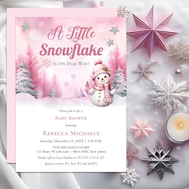 Rosa A Little Snowflake | Snö Girl Baby Shower Inbjudningar (Pink A Little Snowflake | Snow Girl Baby Shower Invitation)