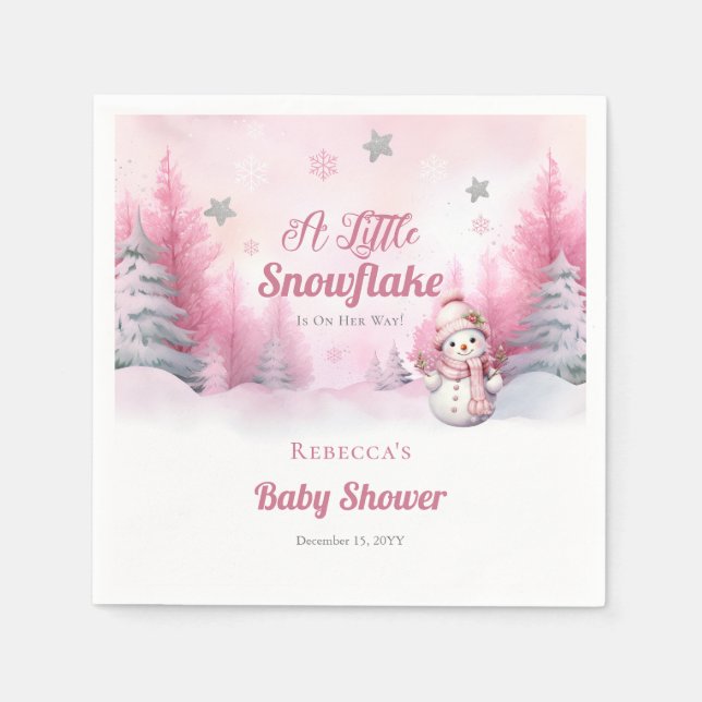Rosa A Little Snowflake | Snö Girl Baby Shower Pappersservett (Framsidan)