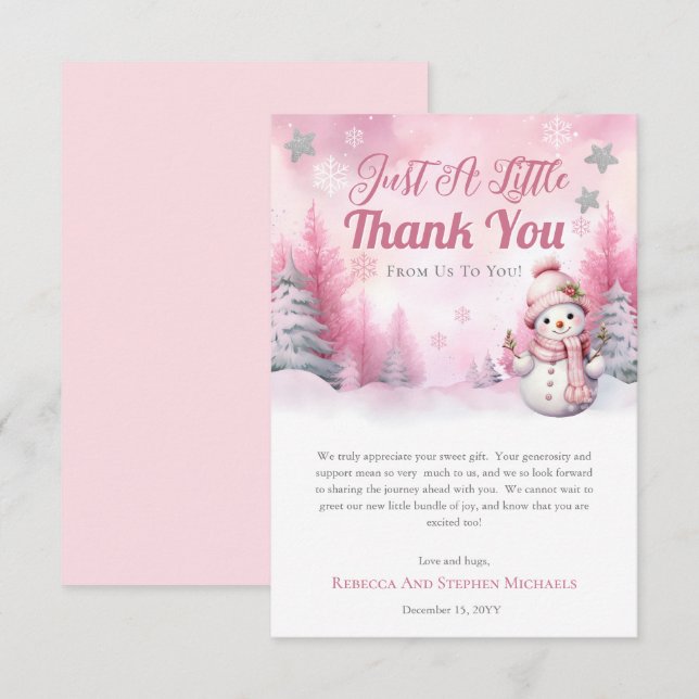 Rosa A Little Snowflake | Snö Girl Baby Shower Tack Kort (Fram/baksida)