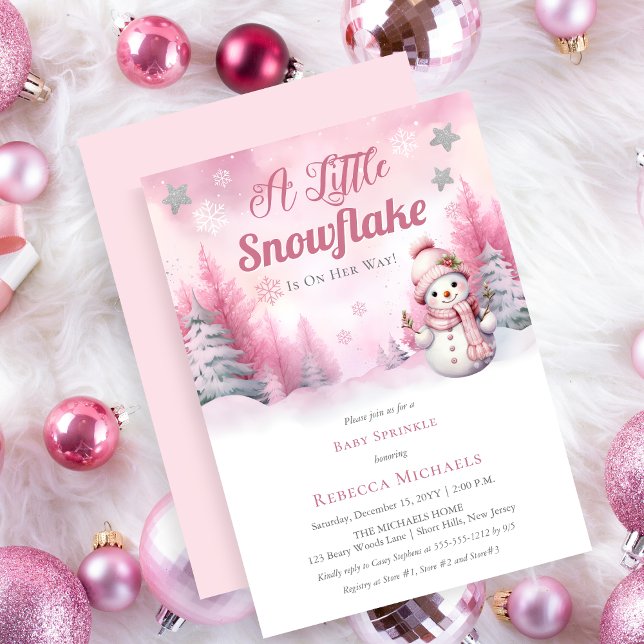 Rosa A Little Snowflake | Snö Girl Baby Sprinkle Inbjudningar (Pink A Little Snowflake Girl Baby Sprinkle Invitation)