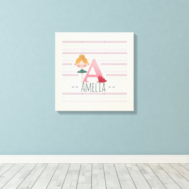  Rosa "A" Monogram Ballerina Art Canvastryck (Insitu (trägolv))
