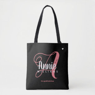 rosa A monogram på svart Tygkasse