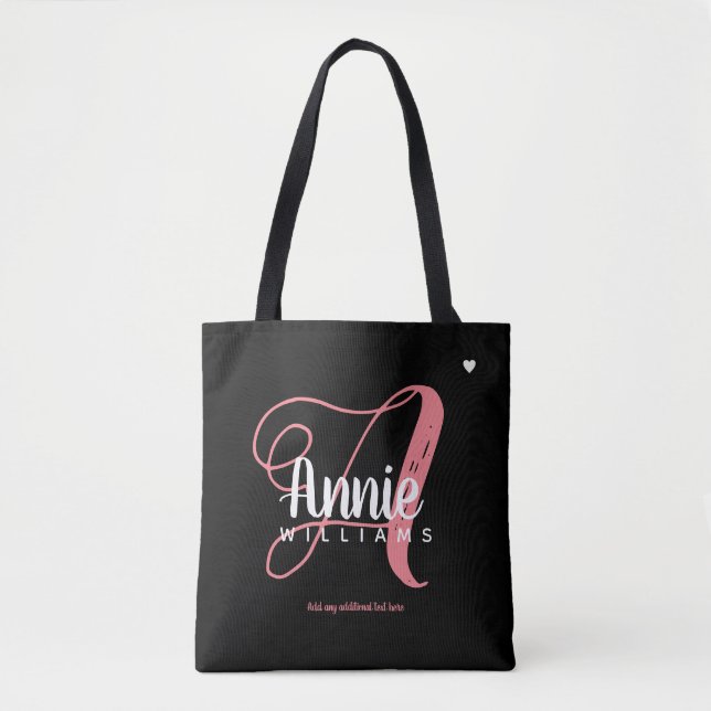 rosa A monogram på svart Tygkasse (Framsida)