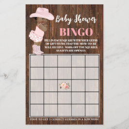 Rosa AA Cowgirl Baby Shower Bingo Game Card Flyer