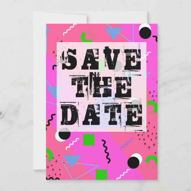 Rosa Abstrakt 80s Memphis Stil Spara datum Inbjudningar (Framsida)
