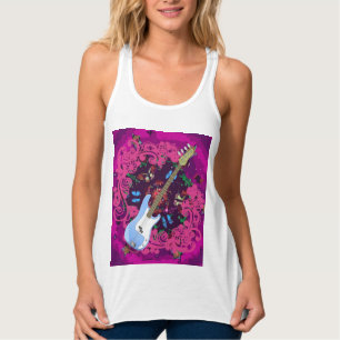 Rosa Abstrakt Blommigt Bass Guitar Racerback Tank Linne Med Racerback
