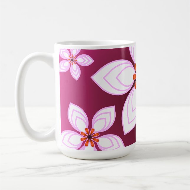 Rosa abstrakt blommönster | Estetiska blommor Kaffemugg (Vänster)