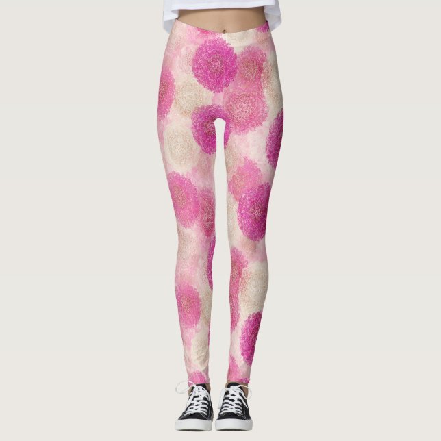 Rosa abstrakt blomster spets cirkel mönster leggings (Framsida)