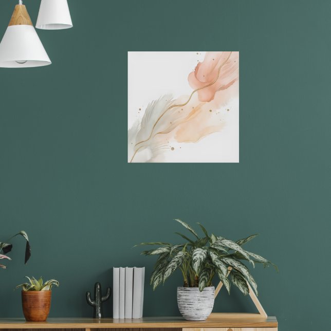 Rosa abstrakt blomsterguldkonstaffisch | Mjuk  Poster (Vardagsrum 1)