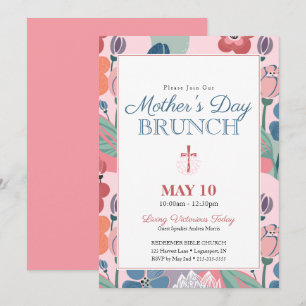 Rosa abstrakt blomsterkyrka mors dag brunch inbjudningar