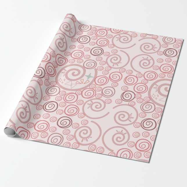 Rosa Abstrakt Coiled Patterned Presentpapper (Utrullad)