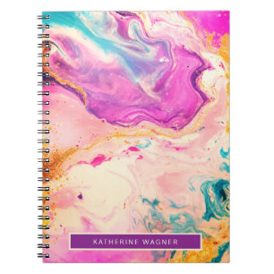 Rosa Abstrakt Fine Art Paint Swirl Monogram Anteckningsbok