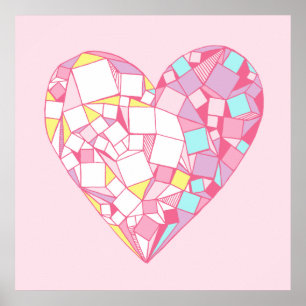 Rosa Abstrakt Geometric Heart Teckning Poster