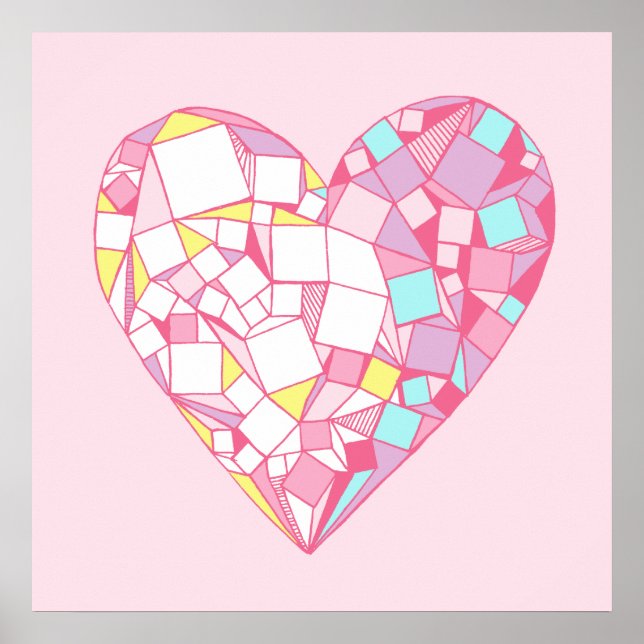 Rosa Abstrakt Geometric Heart Teckning Poster (Framsidan)