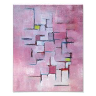 Rosa Abstrakt Geometric Original Art Oljemålning Fototryck