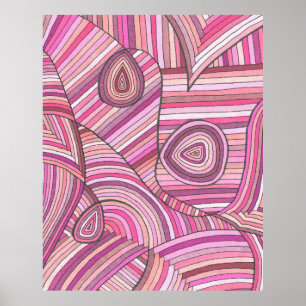 Rosa abstrakt geometrisk mönster med böjda linjer poster